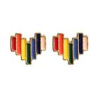 Alloy Rainbow Heart Earring 1 Pair - S925 Silver - One Size