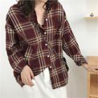Pocket-front Plaid Shirt Brown - One Size