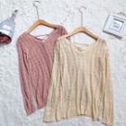 Lace-up Pointelle Knit Sweater