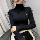 High-neck Mock Two-piece Plain Knit Top