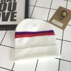 Striped Knit Beanie White - One Size