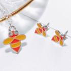 Set: Alloy Bee Pendant Necklace + Earring 01 - Set Of 3 - Silver - One Size
