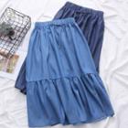 A-line Pleated Denim Skirt