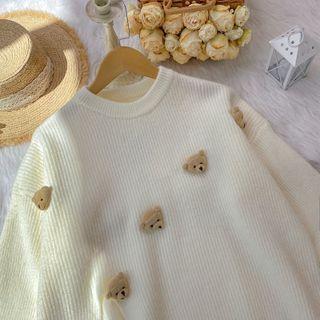 Bear Applique Ribbed Sweater