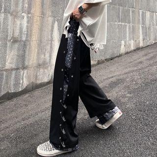 Mock Two Piece Pin Accent Straight Cut Pants