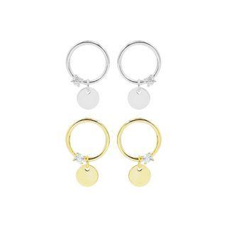 Disc Drop Hoop Earrings