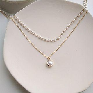 Faux Pearl Layered Necklace 1 Pc - Necklace - One Size