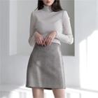 A-line Wool Blend Herringbone Skirt