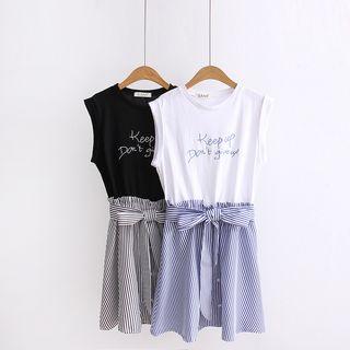 Sleeveless Pinstriped Mock Two Piece Dress