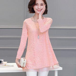 Fleece Lined Lace Long-sleeve Top