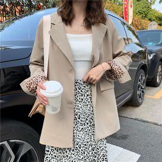 Leopard Panel Button Blazer