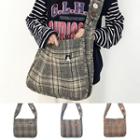 Cat Embroidered Plaid Tote Bag