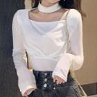 Long-sleeve Choker Cut-out Top