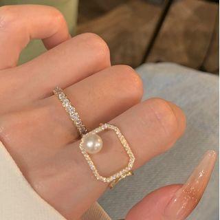 Set Of 2: Faux Pearl / Rhinestone Open Ring (various Designs)