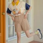 Short-sleeve Collar Dog Print T-shirt / Shorts