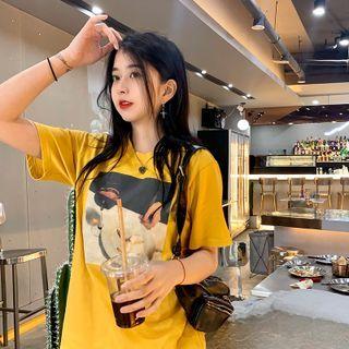 Short-sleeve Wine Print T-shirt