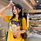 Short-sleeve Wine Print T-shirt