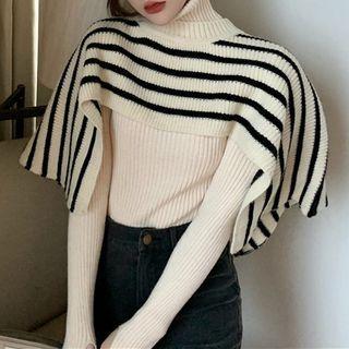 Turtleneck Sweater / Striped Knit Scarf