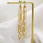 Faux-pearl Fringed Earring 1 Pair - White Faux Pearl - Gold - One Size