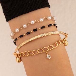 Set Of 3: Chain Bracelet + Layered Bangle 22113 - Gold - One Size