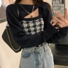 Houndstooth Knit Camisole Top / Crop Sweater