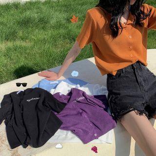 Short-sleeve Letter Embroidered Knit Top