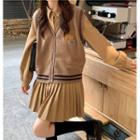 Pleated Mini A-line Shirtdress / Button-up Sweater Vest
