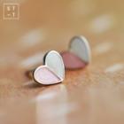 925 Sterling Silver Color Panel Heart Stud Earring Silver - One Size