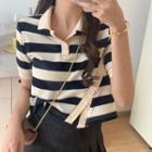 Short-sleeve Striped Button Accent Polo Shirt