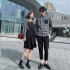Couple-matching Long-sleeve Plaid Shirt / Cropped Pants / Long-sleeve A-line Dress / Set