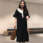 Color Panel Short Sleeve Midi Dress Black - One Size
