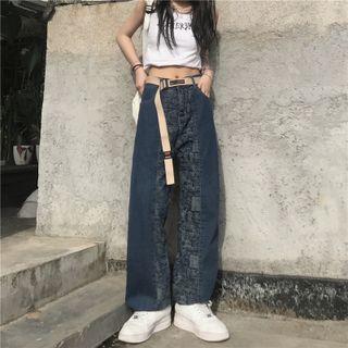 Jacquard Panel Drawstring-cuff Jeans