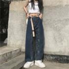 Jacquard Panel Drawstring-cuff Jeans