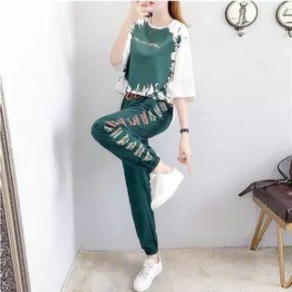 Set: Lettering Print T-shirt + Sweatpants