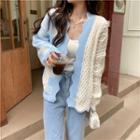 Cable-knit Loose-fit Cardigan Blue & White - One Size
