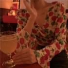Long Sleeve Two-way Floral Print Top As Shown In Figure - One Size