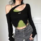 Set: Asymmetrical Camisole Top + Long-sleeve Crop T-shirt