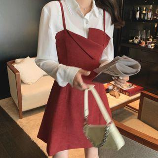 Shirt / Spaghetti Strap Midi A-line Dress / Set