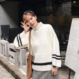 Bell-sleeve Mock-neck Knit Top