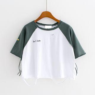 Ripped Raglan Short-sleeve Crop Top