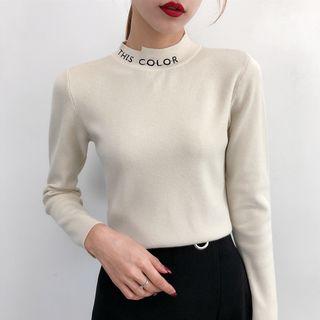 Long-sleeve Lettering Mock-neck Knit Top