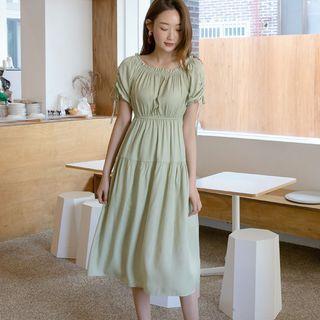 Off-shoulder Drawstring Midi Dress