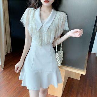 Short-sleeve Lace Ruffled A-line Dress