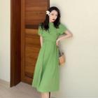 Short-sleeve A-line Midi Dress Green - One Size