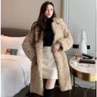 Buttonless Furry Long Jacket Camel - One Size