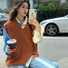 Zip Detail Knit Vest / Two-tone Shirt