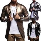 Faux Leather Open Front Mirrored Cardigan