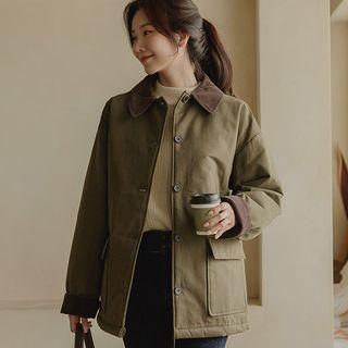 Corduroy-collar Belted Jacket