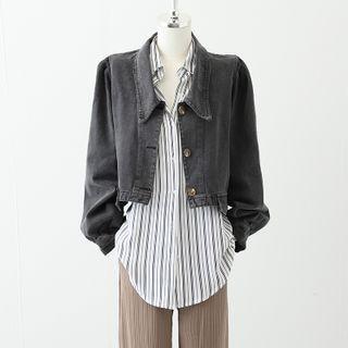 Washed Denim Button-up Oversize Cropped Jacket