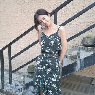 Set: Floral Print Camisole Top + Midi Skirt